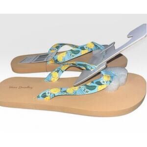 Vera Bradley Lemon Grove Webbing Strap Flip Flops Sandals Yellow Blue M 7-8 NEW
